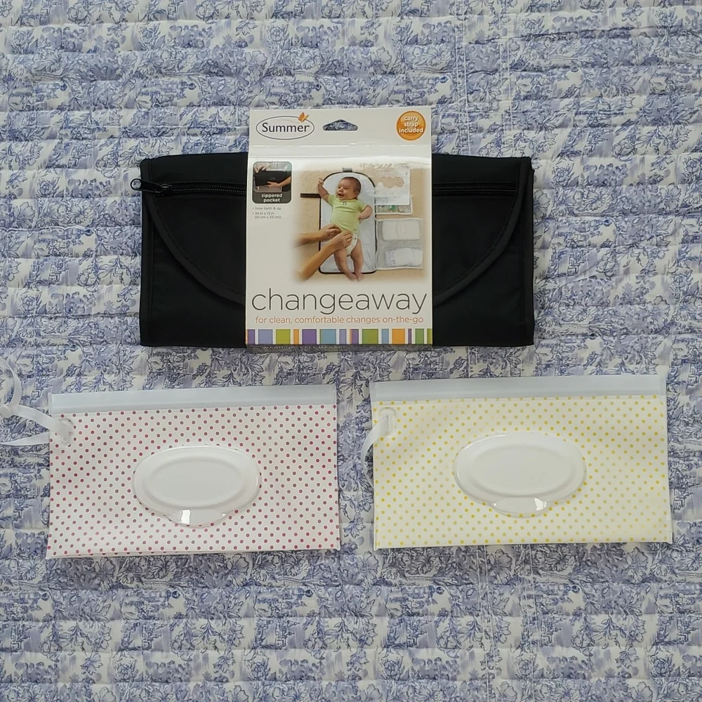 Summer Diaper ChangeAway Kit & 2 Portable Baby Wipes Dispenser, New/Never Used